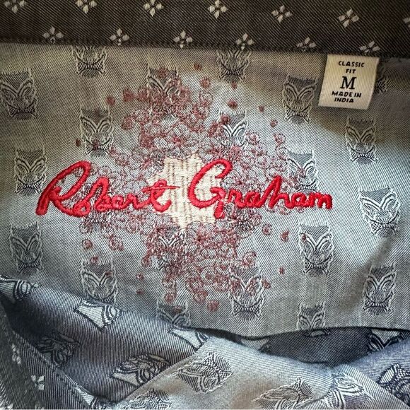 Robert Graham Gray and Blue Dress Shirt Button Down - Men M - Picture 5 of 7